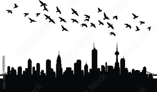 City skyline silhouette at dusk