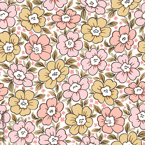 Seamless floral pattern, ditsy flower pattern, fabric print in Liberty style on white background, timeless floral, small soft ditsy flower. Design for home textile, wallpaper pattern, fabric, fashion