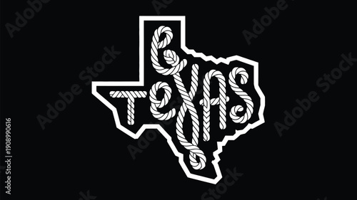 Texas state map typography design in black and white illustration
