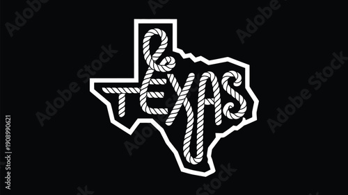Texas state map typography design in black and white illustration

