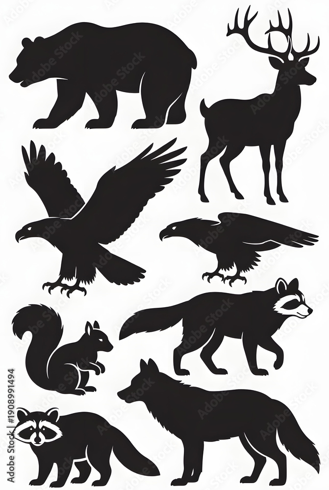 Obraz premium North american wildlife silhouettes collection