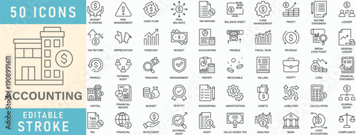 Accounting icon collection. Editable stroke. Vector illustration.
