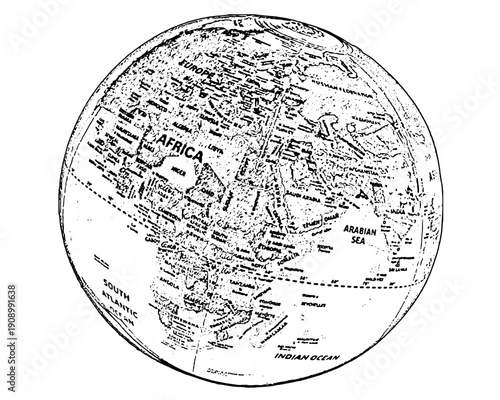 Vintage style map of Africa and Europe on globe