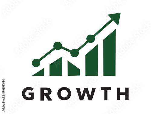 Growth logo with dynamic bar graph and line chart showing progress. Vector design