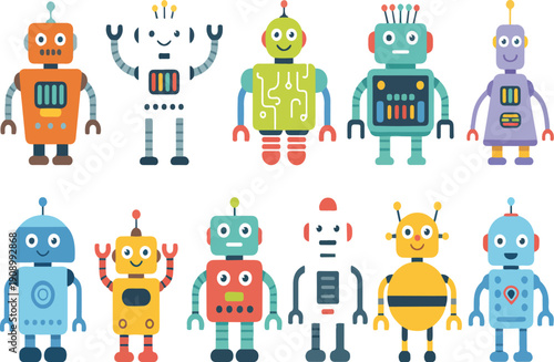 Cartoon Robots Vector Set – Cute Futuristic Toys and Cyber Monsters