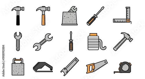 Construction Tools Icons Set, Building Equipment Collection