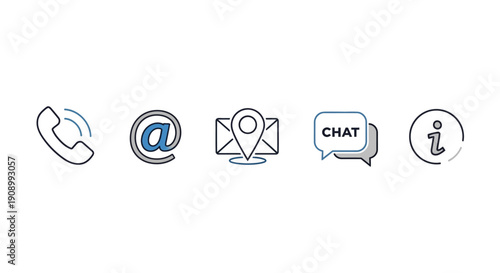 Contact Us Icons: Phone, Email, Location, Chat, Information