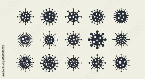Coronavirus icons set, virus cell shapes collection