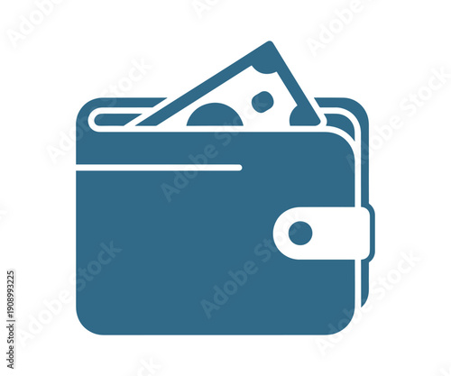 A dark blue wallet icon with protruding cash visible