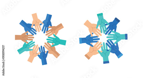Diverse hands joining together in a circle representing unity and collaboration