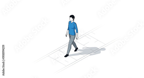 Man walking on blueprint with shadow.