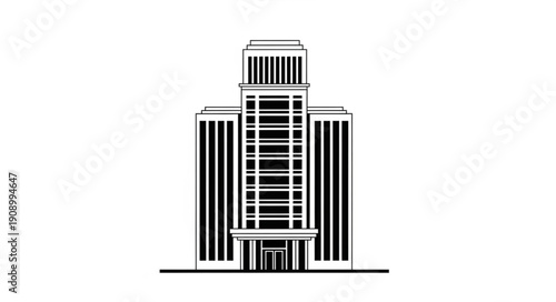 Illustration of a modern office building with many windows and stories.