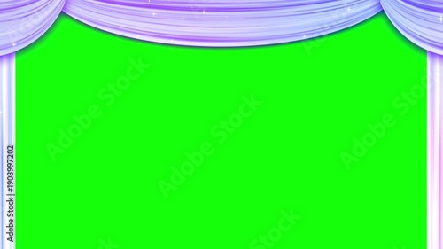 パステルカラーのカーテンがキラキラ輝き開いて閉じる動画　グリーンバック