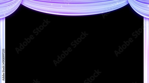 パステルカラーのカーテンがキラキラ輝き開いて閉じる動画　黒背景