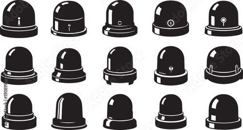 Collection of Various Black Police Officer Hats Illustration Set