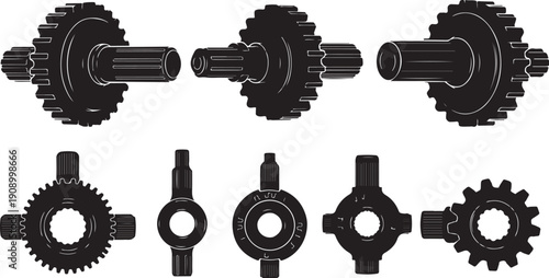 Collection of various gear and cogwheel mechanical components isolated