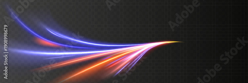 Abstract background of luminous lines. Neon lines. Laser rays. Abstract blue light lines on dark background. Futuristic technology style. Vector illustration road.