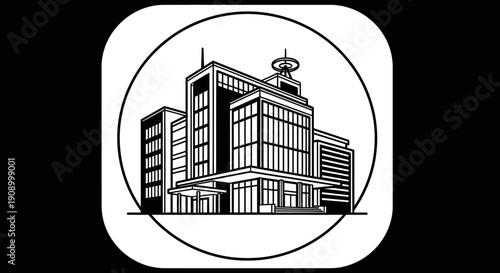 Large office building with many windows.