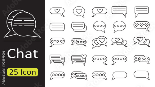 Chat Message Speech Bubble Icon Set - 25 Outline Communication Symbols Vector Bundle, chat icon, texting icon, chatting icon, chat icon.
