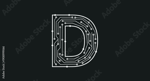 Large white letter D circuit board.
