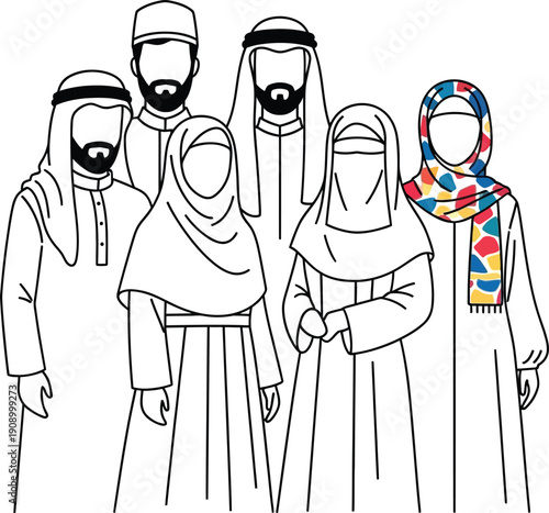 Group of people wearing traditional Middle Eastern attire