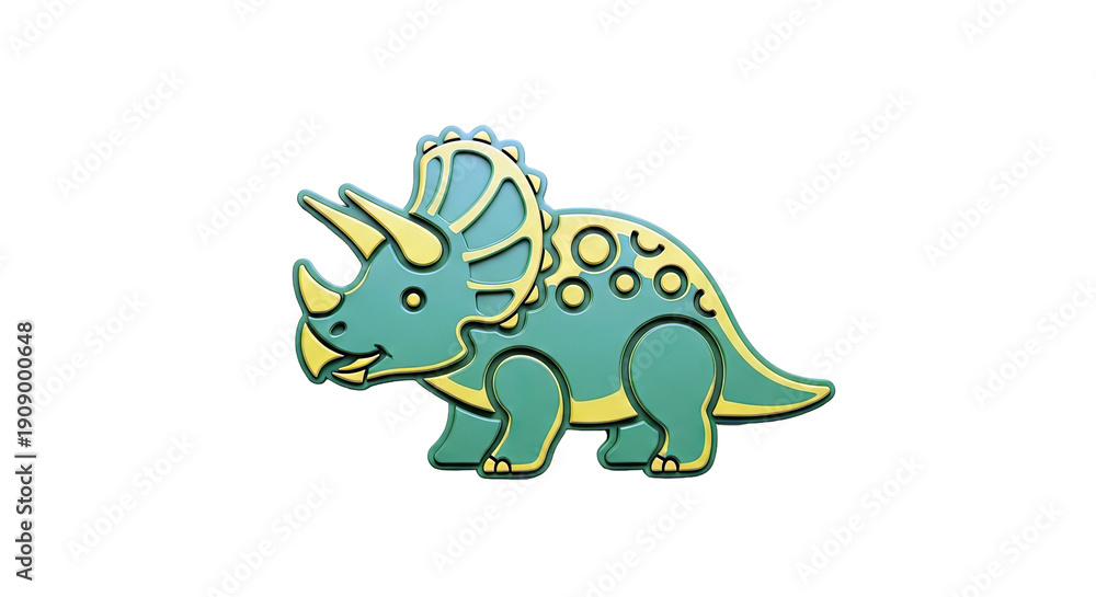 Naklejka premium Green and Yellow Triceratops Dinosaur Illustration