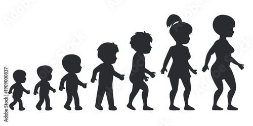 Human Life Cycle and Growth Stages Silhouette Vector of Children and Adults