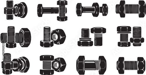 Collection of various bolts and screws in black metal
