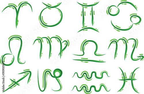 ornate green colorful decorative astrological symbols