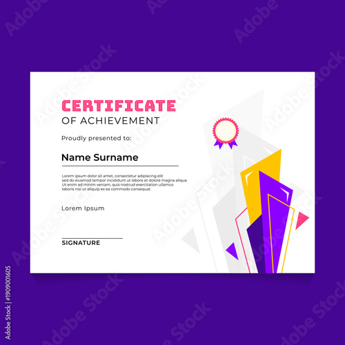 Modern certificate of achievement template with geometric diamond colorful shapes