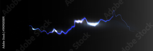 Vector Illustration of Abstract Blue Lightning on Black Background. Blitz Lightning Thunder Light Sparks Storm Flash Thunderstorm. Power Energy Charge