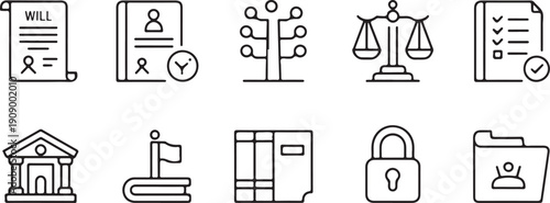 Inheritance and Succession Law Icons Vector