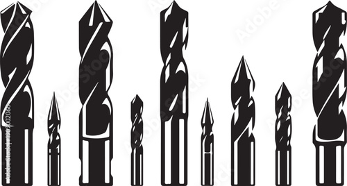 Collection of drill bits in various sizes and shapes