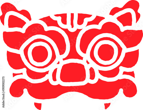 Chinese dragon mask, red greeting stamp. Chinese New Year zodiac sign.