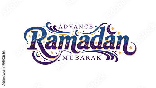 Advance Ramadan Mubarak greeting with elegant moon and star design