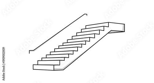 Simple line drawing of a staircase with a handrail ascending upwards.