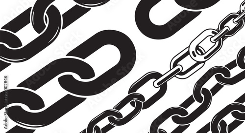 Black and white chain links on a white background