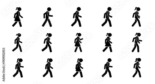 Collection of stick figure people walking in sequence.