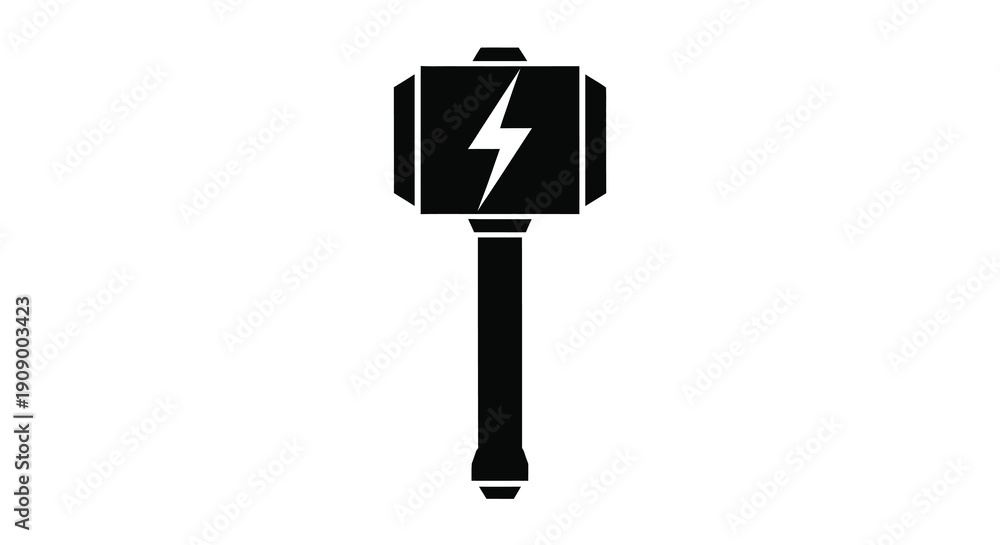 Fototapeta premium Black hammer with a lightning bolt a striking silhouette