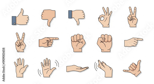 Collection of Hand Gestures and Symbols Icons.
