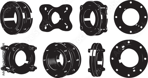 Industrial Pipe Flanges and Fittings in Black Metal Material