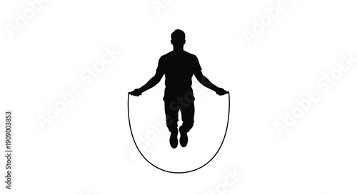 A person jumping rope depicted in a stark black silhouette