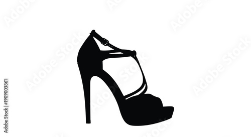 Elegant high heeled shoe presented as a stark black silhouette