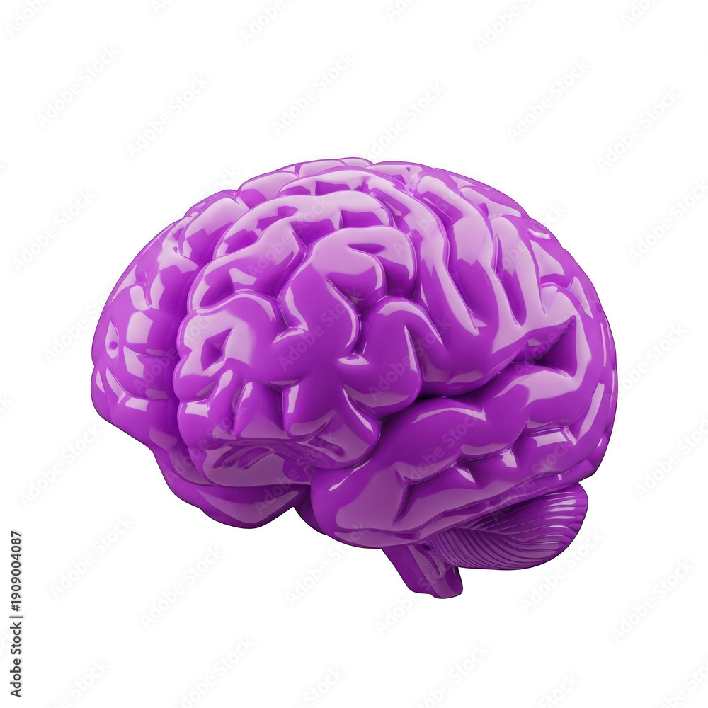 Fototapeta premium An abstract illustration of a human brain rendered in vibrant purple hue. isolated on transparent background