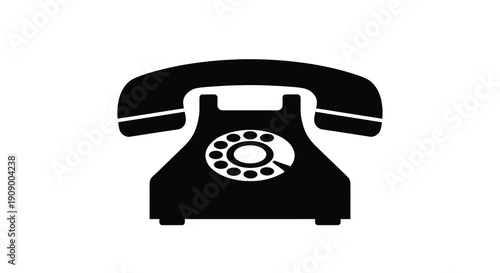 A classic rotary telephone design in stark black silhouette