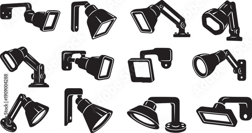Collection of various black spotlight illustrations on white background