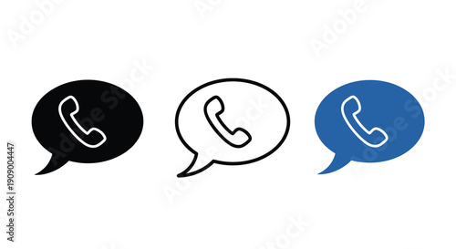 Three speech bubble icons with phones varying in color silhouette