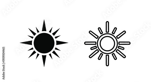 Two sun icons one filled and one outlined in black silhouette