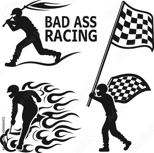 Bad Ass Racing Silhouette Vector, Motorsport Competition Logo