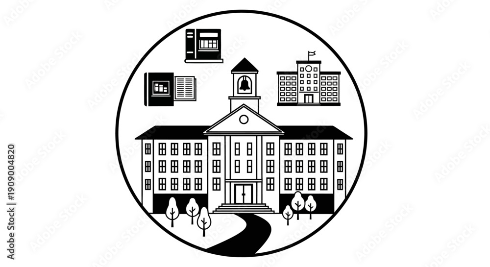 Naklejka premium School building with people walking.